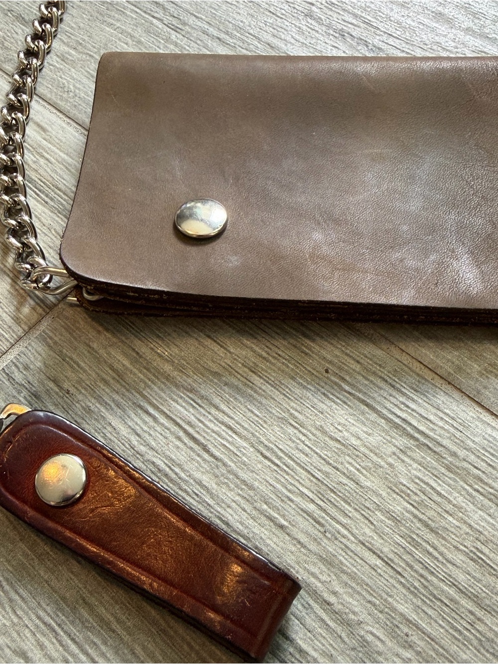 Handmade Brown Genuine Leather Biker Trucker Security Chain Wallet - Picture 2 of 6
